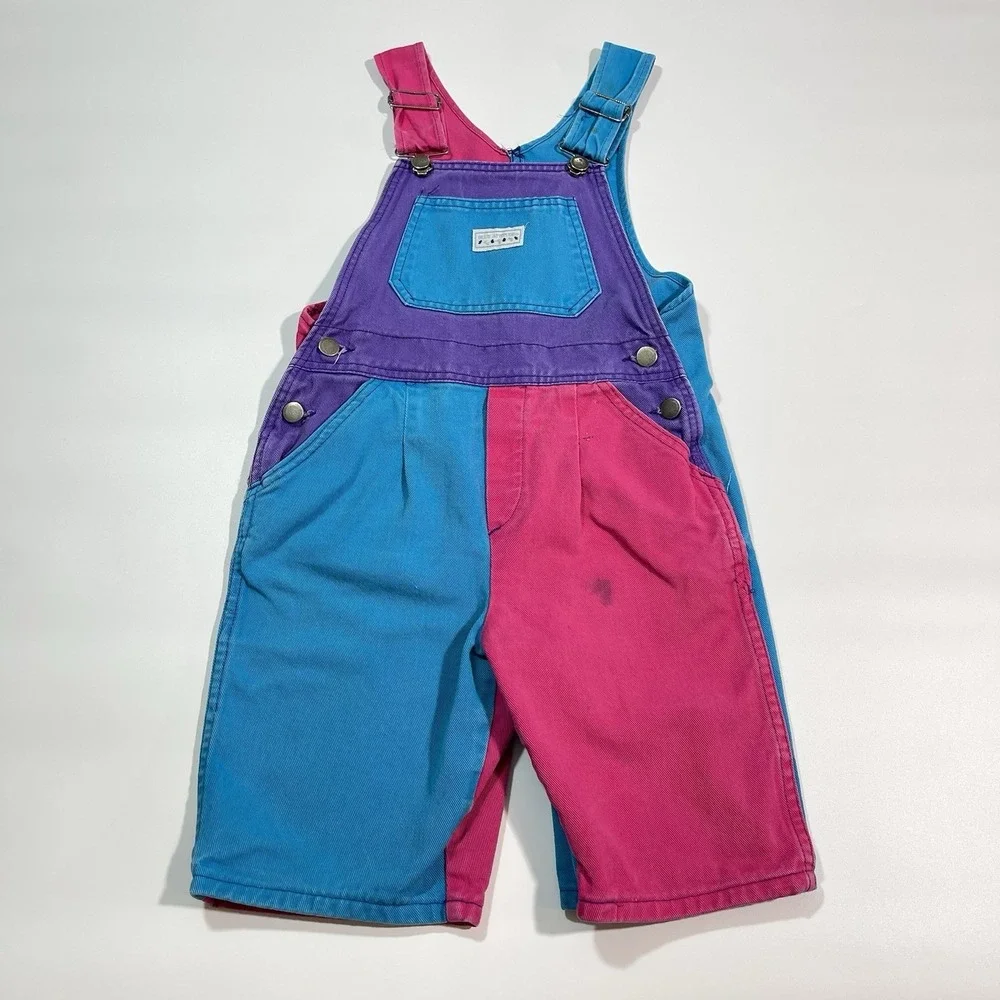 Vintage 90s Blue Attitude Multicolor Overalls Kids Size 10